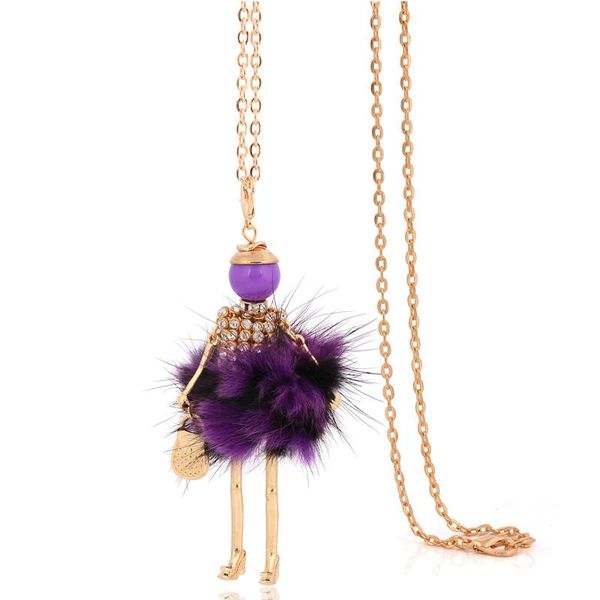 

pendant necklaces crystal purple fur necklace for women big & long chain female choker fine jewelry, Silver