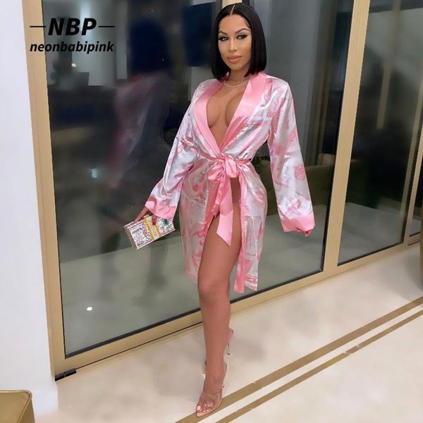 

women's sleepwear neonbabipink money printed silky satin robes for women pajamas plus size bathrobe kimono night gown n35-cf25, Black;red