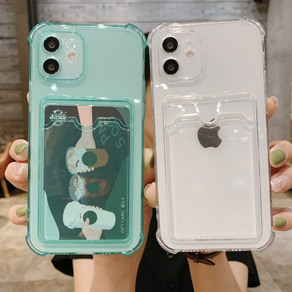 

lx brand transparent silicone airbag shockproof case for iphone 12 11 pro max 13 mini se x xs xr 7 8 plus wallet card slot tpu cover