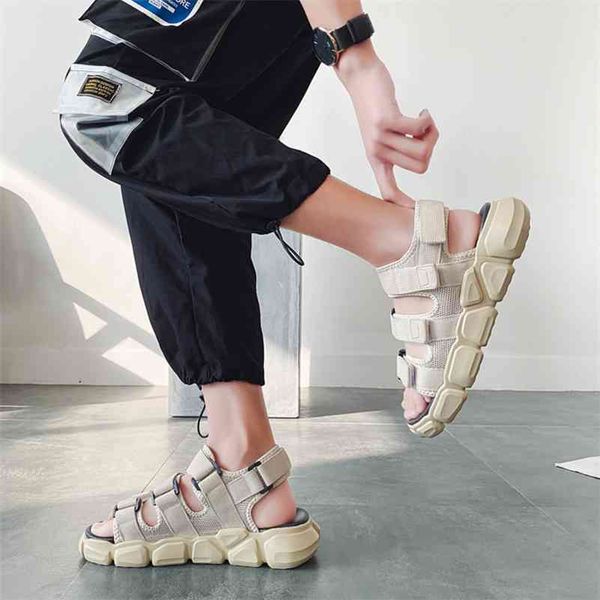 

summer platform men sandals beach shoes pu soft sneakers man comfortable light casual slippers black white qzhsmy 210805