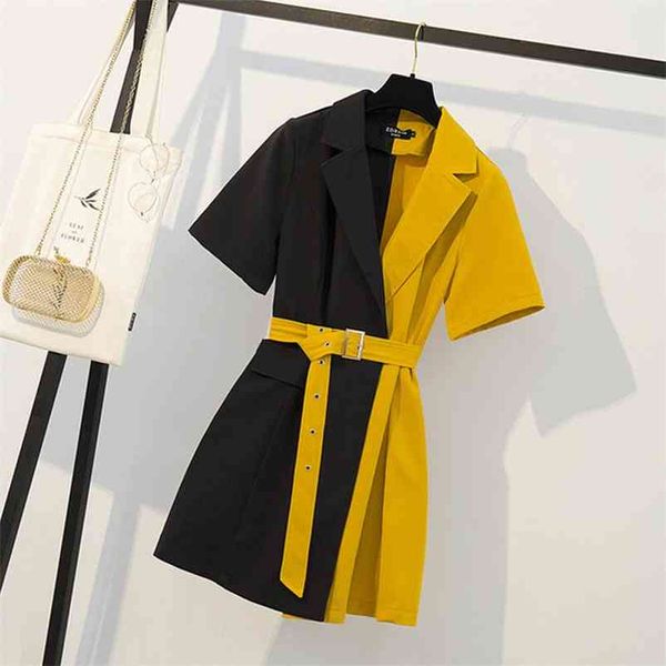 Kadın Yaz Elbise Patchwork Rahat Gömlek Mini Parti Siyah Elbiseler Artı Boyutu Kore Moda Giyim Ropa Mujer Verano 210331