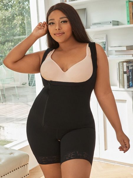 

plus zip front shapewear bodysuit c0qv#, Black;white