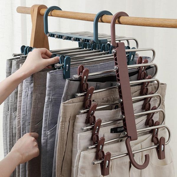 

hangers & racks clothes hanger pant storage cloth rack shelf stainless steel 6 in 1 multi-functional clothing closet organizer