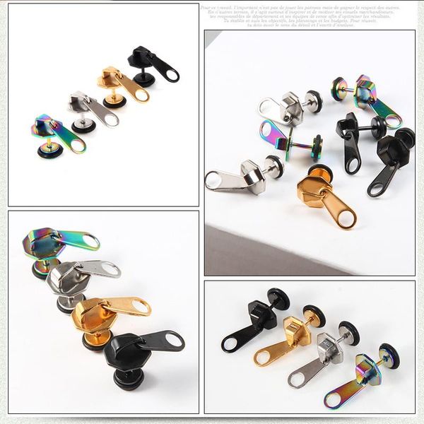 

stud earring for women stainless steel korean hip hop zipper black fashion statement 2021 gifts woman accessories, Golden;silver