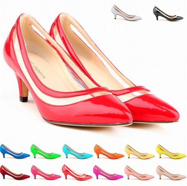 

arrival women's fashion patent leather shallow high heels shoes pointed toe pu transparent show thin women office dress, Black