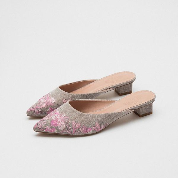 

women's mules thick heel sandals pointed toe muller shoes uk wind flower girls casual sliders dress, Black