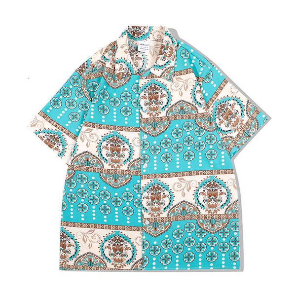 

men's casual shirts hip hop retro sleeve short men's and women's summer shirts oversize casual hawaiian shirt loose harajuku, White;black
