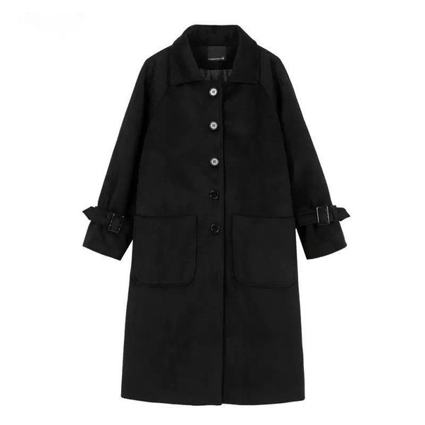 

women's wool & blends zoulv 2021 female long thickening warm cotton overcoat women trench coat winter fashion cashmere outerwear, Black