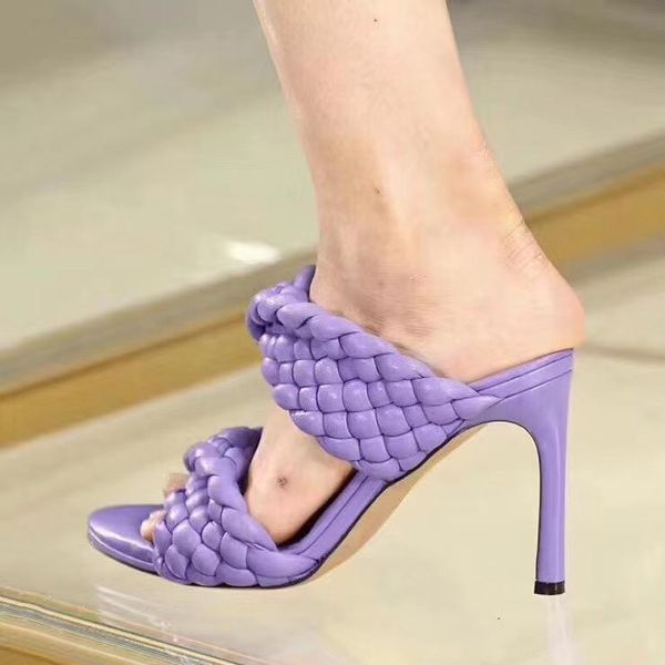 

women knitted knitting knit slippers high heel sandals dress shoes, Black