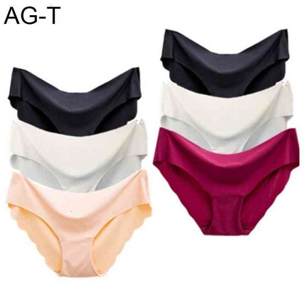 

1/3 pcs lady women seamless panties solid ice silk cozy brief underwear g string underpants lingerie briefs, Black;pink