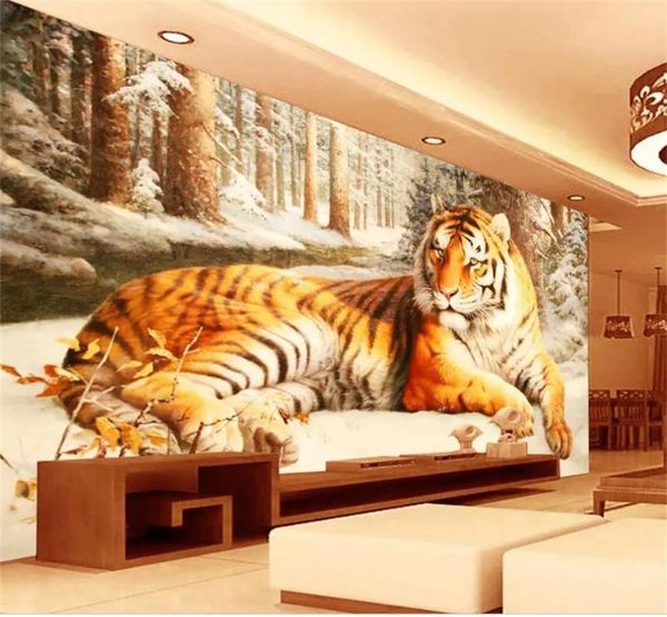 

wallpapers 3d wallpaper po custom living room mural tiger forest snow paining background wall for walls