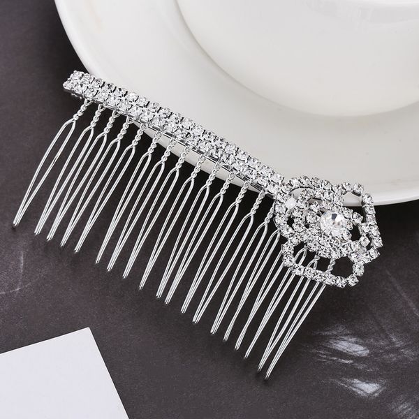 

long hairpin bridal comb alloy rhinestone rose disc comb, Golden;silver
