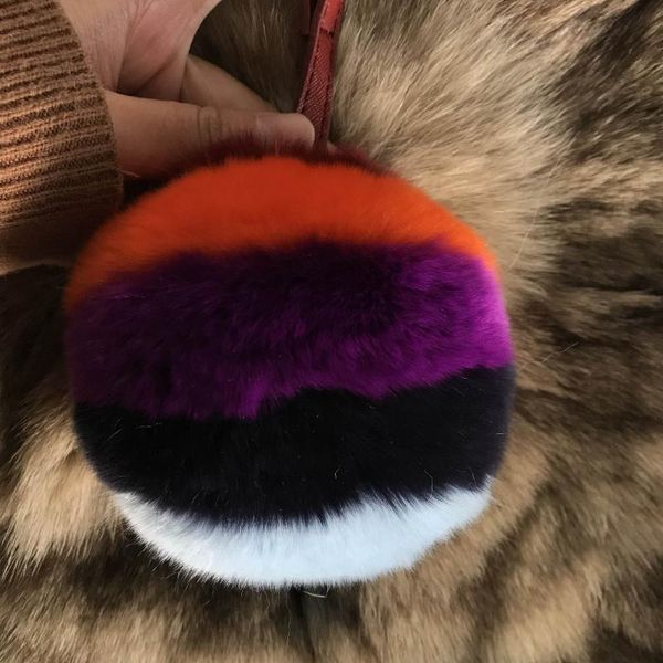 

keychains magicfur -real rex fur multi pompom ball soft keyring handbag charm car keychain pendant, Silver