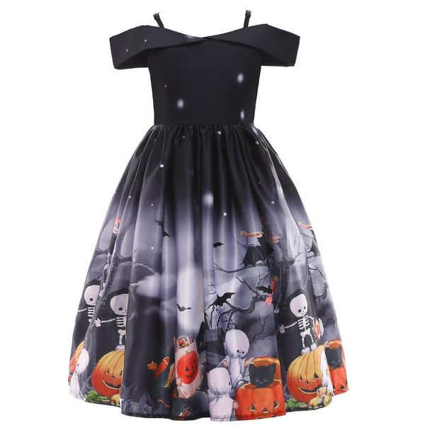 

girl's dresses 3-14y halloween kids children girls dress lace bow pumpkin print tutu party for festival clothes dd43, Red;yellow