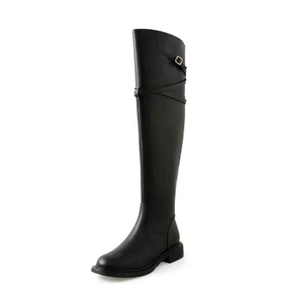 

boots 2021 autumn and winter ladies high designer round head pin buckle female knee-length knight flat, Black