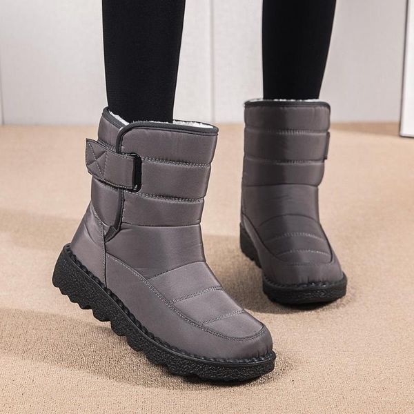 

boots women snow warm plush winter shoes slip on female mid-calf fashion waterproof men, Black