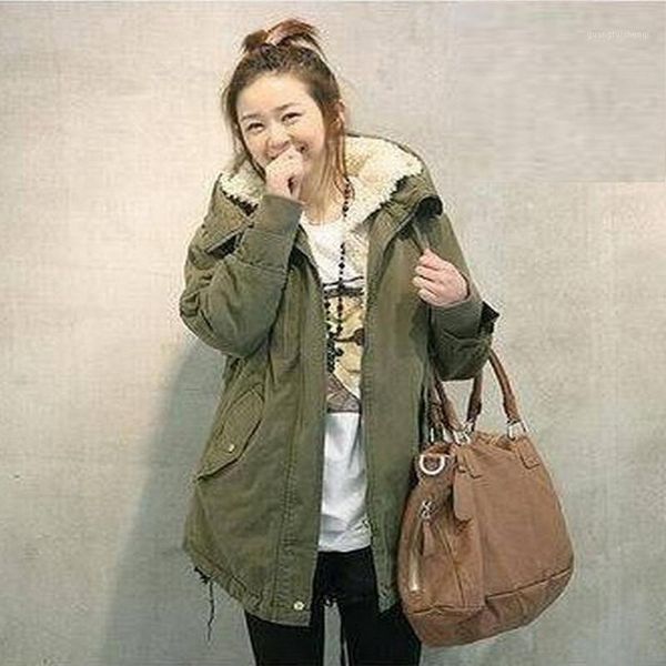 

women's down & parkas autumn winter women coats vestido plus size casual thick dovetail lambs plush hooded cotton coat for large outerw, Black