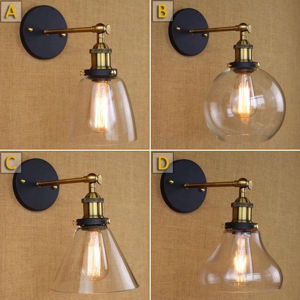 

wall lamp loft vintage industrial edison lamps clear glass lampshade antique copper lights 110v 220v for bedroom