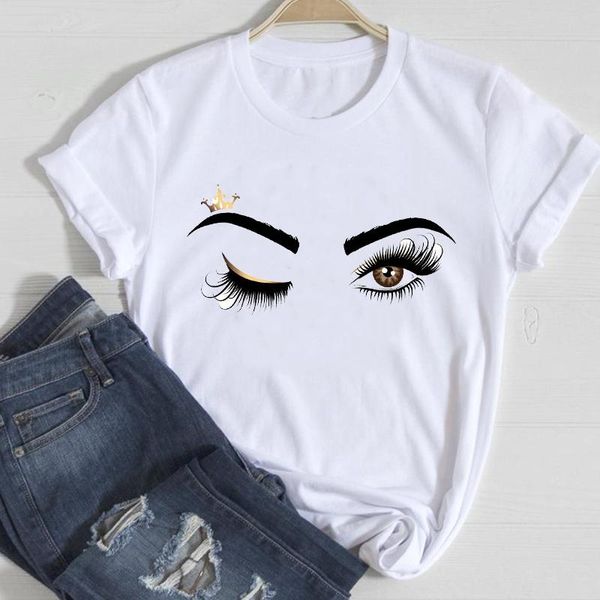 

women's t-shirt t-shirts women make up crown fashion 90s trend 2021 spring summer clothes graphic tshirt lady print female tee, White