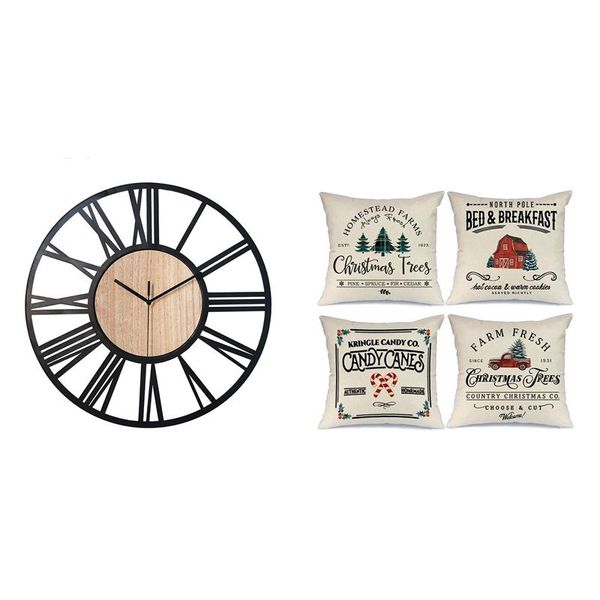 

pillow case modern iron wooden wall clock 16 inch roman number decor with christmas covers,farm tree red truck throw pillows