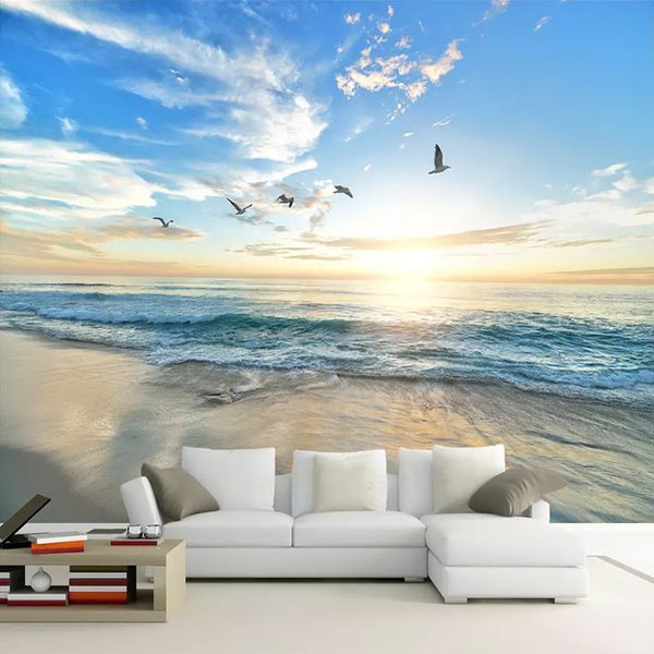 

new arrive custom p wallpaper 3d blue sky white clouds sea landscape wall mural living room sofa bedroom papers home decor