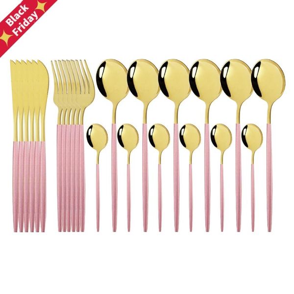

pink gold cutlery set stainless steel dinnerware 24pcs knives forks coffee spoons flatware kitchen dinner tableware sets