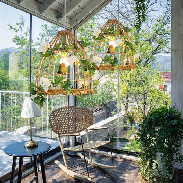 

nordic bamboo woven bird cage pendant lamps bedroom balcony restaurant decoration lighting study cafe art lights