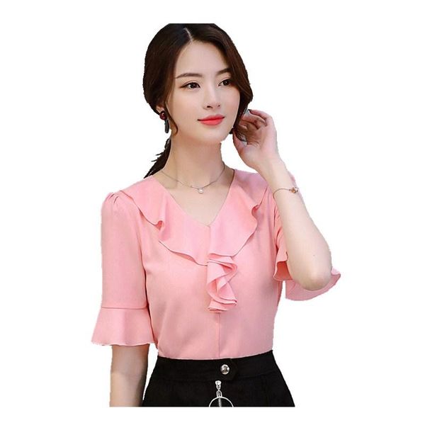

women's blouses & shirts nanabubu summer autumn women blouse shirt v-neck chiffon female half sleeve plus size ladies clothing, White