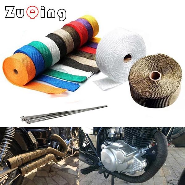 

5cm*5m/10m/15m motorcycle exhaust thermal tape header heat wrap manifold insulation roll resistant with stainless ties system