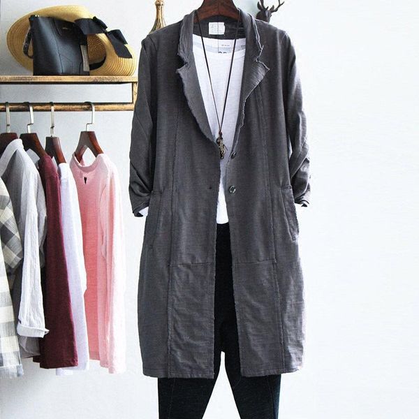 

spring autumn jacket women's korean loose long cotton linen blazer windbreaker casual wild suit blusa coat f1370 suits & blazers, White;black