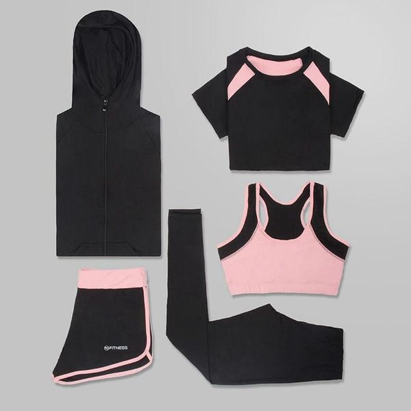 

5pcs women yoga set gym activewear bra basic crop comfy premium hoodie shorts leggings plus size quick dry running clothes outfits, White;red