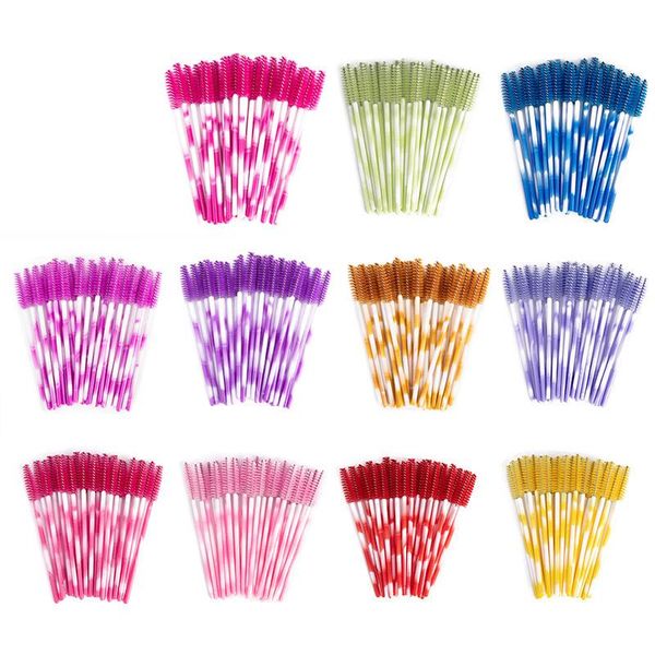 

zwellbe 50pcs/pack disposable colorful eyelash brushes plastic handle eyebrow mascara applicator extension makeup tool