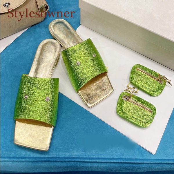 

leather fashion square toe open heel sandals and slippers summer gold silver detachable flat women, Black