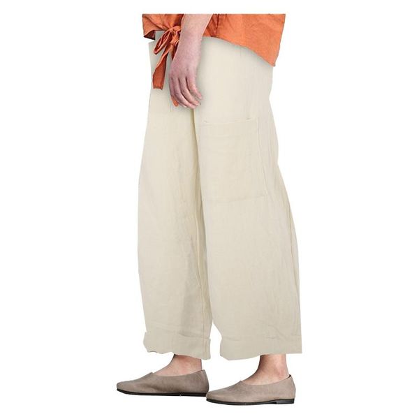 

women's pants & capris fashion design plus size solid color breathable unique pocket straight cotton and linen long casual trousers, Black;white