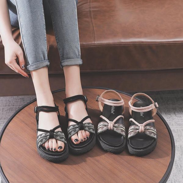 

summer bohemian style female beach sandals non-slip women's shoe leisure slippers flat heels buckle size: 34--43, Black