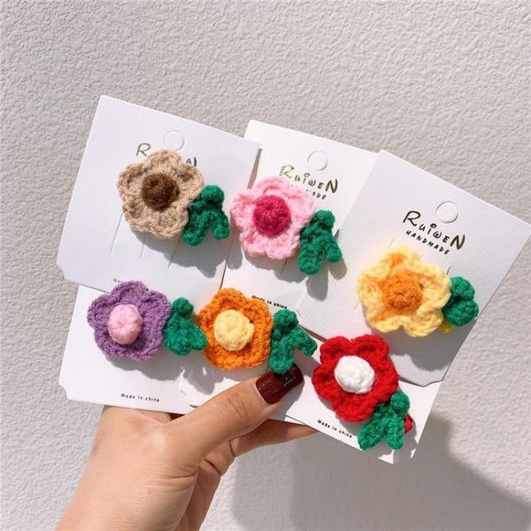 

hair accessories cute knitted style floral clips pins for baby girls grips barrettes styling tools, Slivery;white