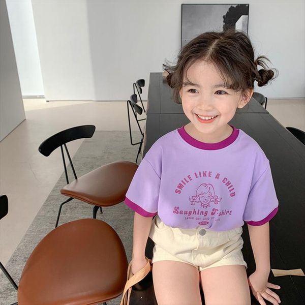

7642 Children T Shirt Short Sleeve Girls Summer Korean Fashion Baby Loose Clothes Contrast Color Kids Tops, Blue