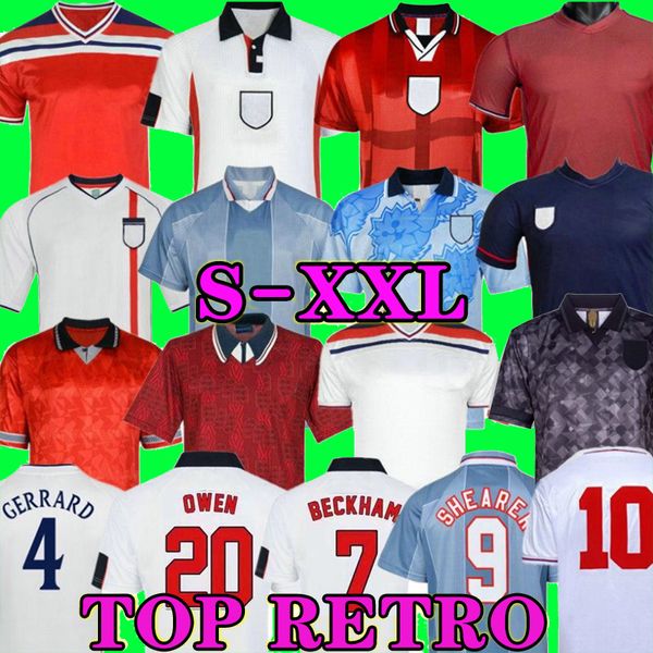 Retro World Cup 1990 1992 1994 1996 1998 2002 Englands Soccer Jersey Home Away 3ª Camisa de Futebol Rooney Lampard Beckham Owen 1982 Black Keegan Mcdermott Shearer Kits