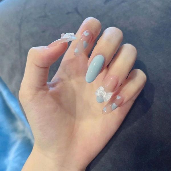 

false nails 24pcs/box detachable flower full cover artificial nail tips wearable fake ballerina/almond, Red;gold
