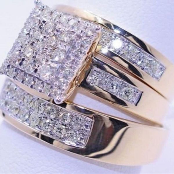 

wedding rings milangirl 3pcs/set female ring simple geometric square inlaid white rhinestone girl luxury jewelry, Slivery;golden