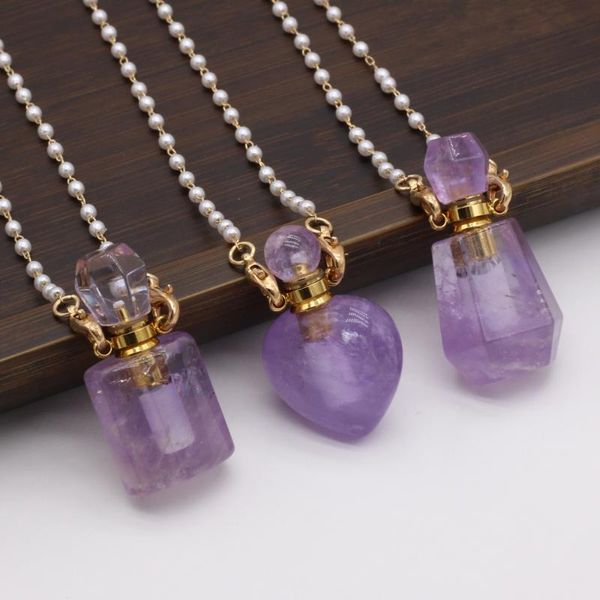 

pendant necklaces elegant amethysts perfume bottle necklace pearl bead link chain chokers for women reiki heal jewelry gifts, Silver