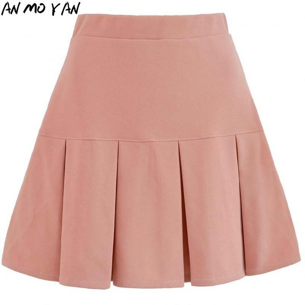 

autumn fashion stitching women's high waist all-match skirts solid color elastic casual pleated skirt, Black