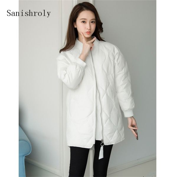 

sanishroly autumn women winter coat casual loose warm light white duck down jacket parka female long outwears s994 210913, Black