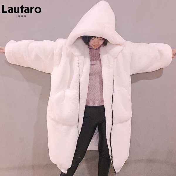 

women's fur & faux lautaro winter oversized long warm coat women zipper fluffy sweatshirt hoodie korean fashion 2021 streetwear jacket, Black