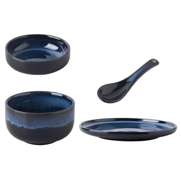 

bowls 1 set ceramic cutlery household tableware kit useful (blue)
