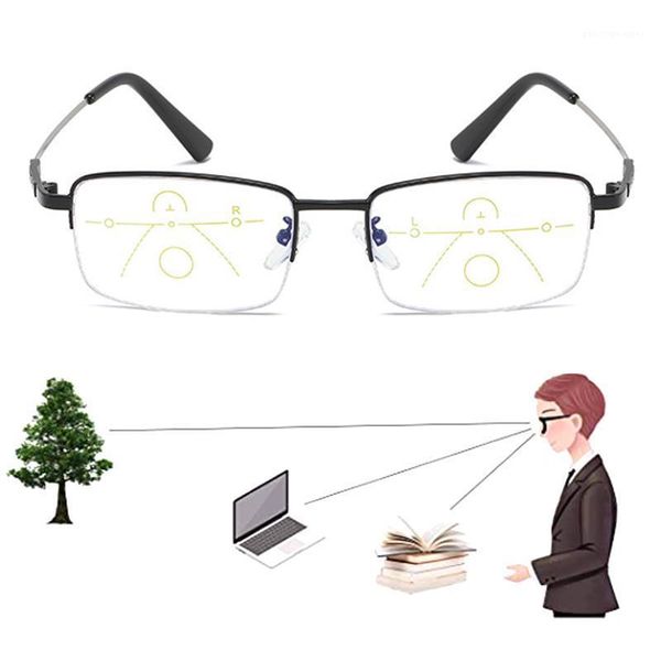 

multifocal progressive reading glasses for men women anti blue light anti-fatigue presbyopia magnifying half frame 1.5 2.0 2.5 sunglasses, White;black