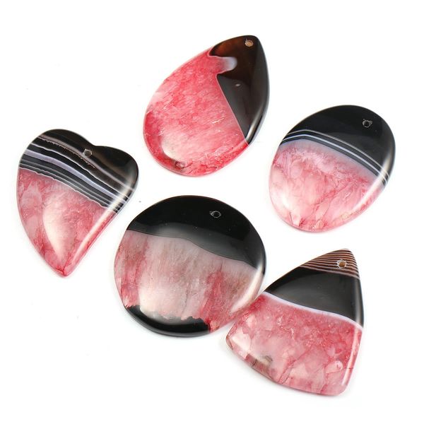 

5pcs / lot black red striped agates pendant reiki healing meditation amulet diy jewelry natural stone charms, Bronze;silver