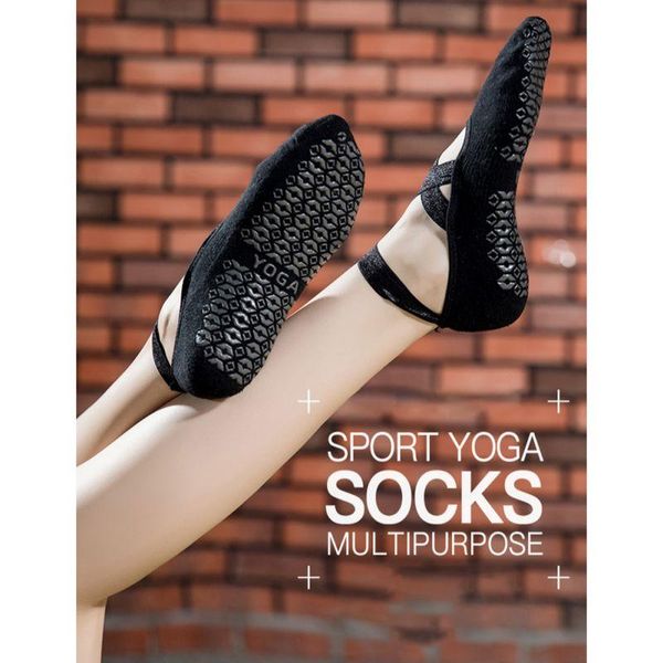 

sports socks non-slip grips yoga women cotton pilates ballet breathable dance, Black