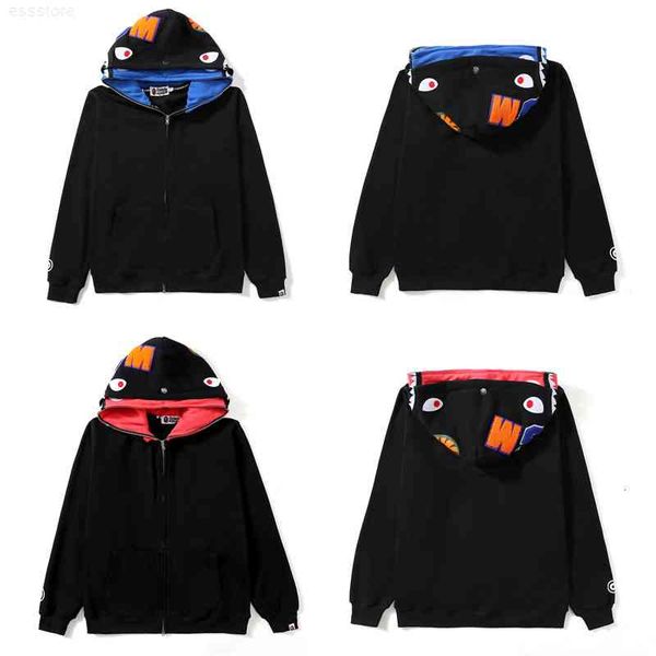 

jerseys hoodies autumn and winter 2021 brand classic double hat shark hooded cardigan sweater, Black