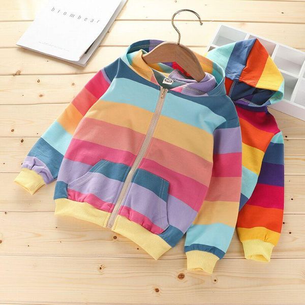 

jackets 2021 rainbow girls children hoodies sweatshirt baby clothing girl spring autumn jacket coat kids casual hood outwear, Blue;gray